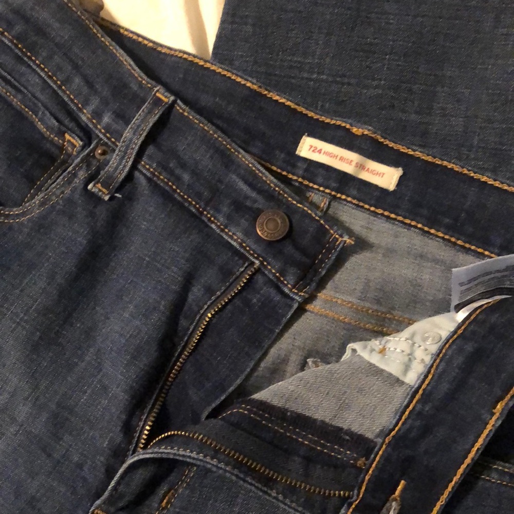LEVI’s 724 high rise straight sz 32 like new no flaws denim indigo stretch jeans